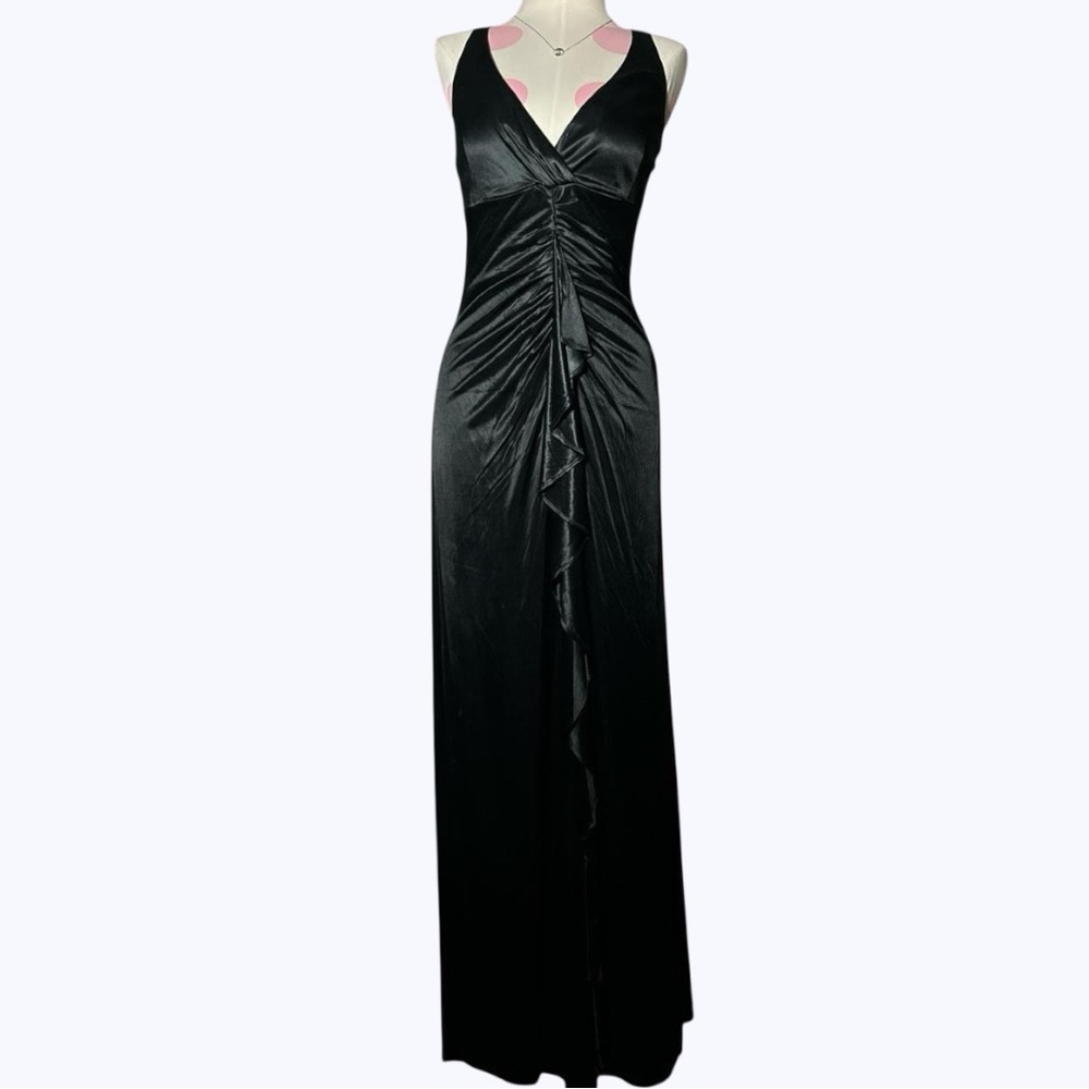 Vintage 90s black rushed maxi dress/gown water signs